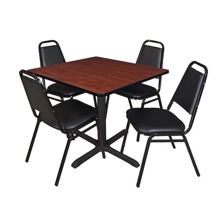 Cain Cain Square Table & Chair Set, Wood, Metal, Vinyl Top, Cherry TB3636CH29BK